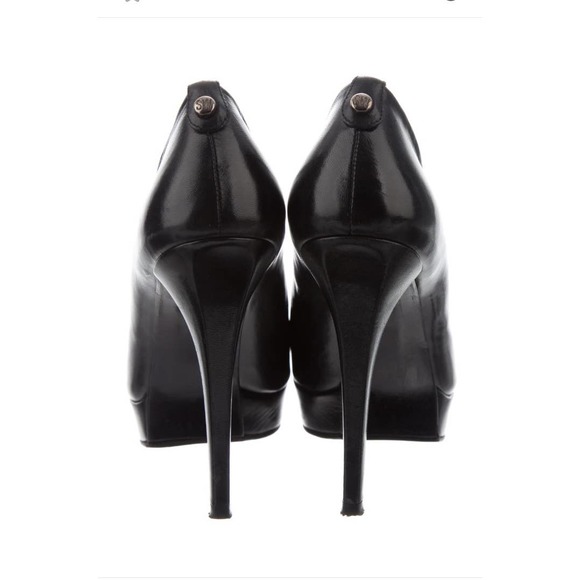 Stuart Weitzman STAGE Kid Leather Black Peep Toe Pumps 9.5 - Picture 4 of 6